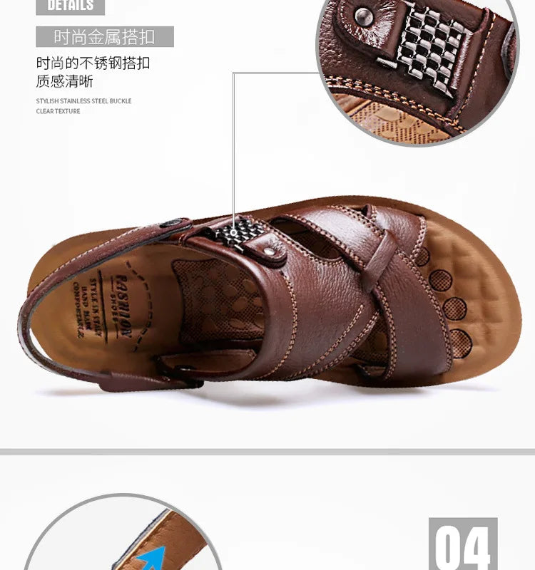 2024 New Men's Sandals Luxury Genuine Leather Men Shoes Casual Non-slip Beach Slippers Comfortable Open Toe Men Sandalias 38-47