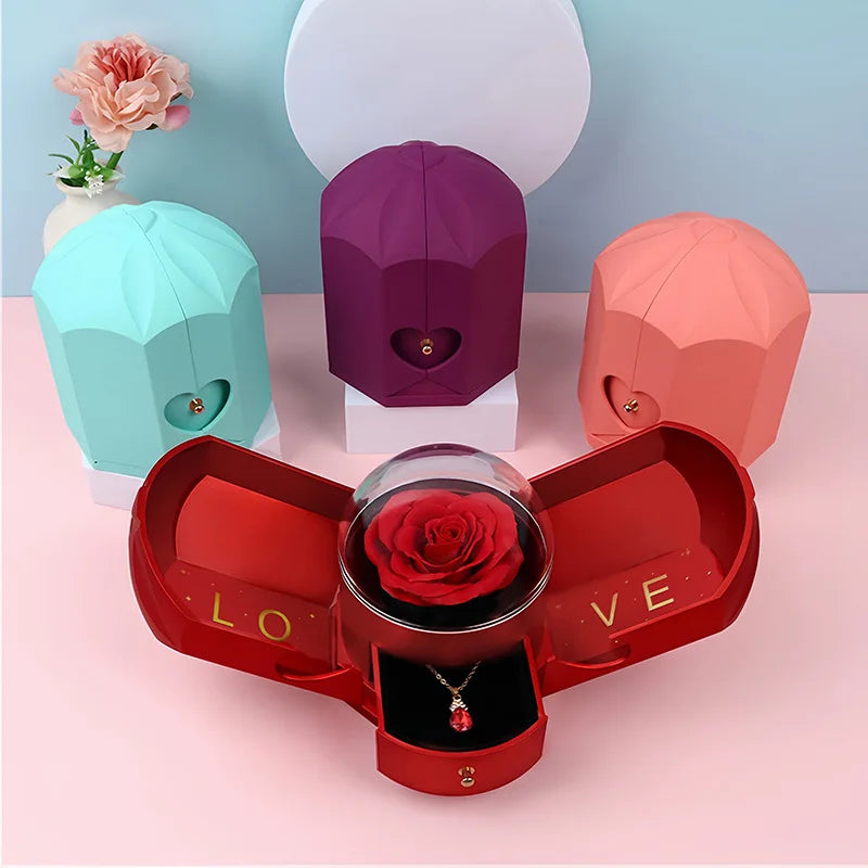 Christmas Custom Name Heart Necklace Creative Castle Double Door Jewelry Box Eternal Rose for Girl Wife Valentine's Day Gifts