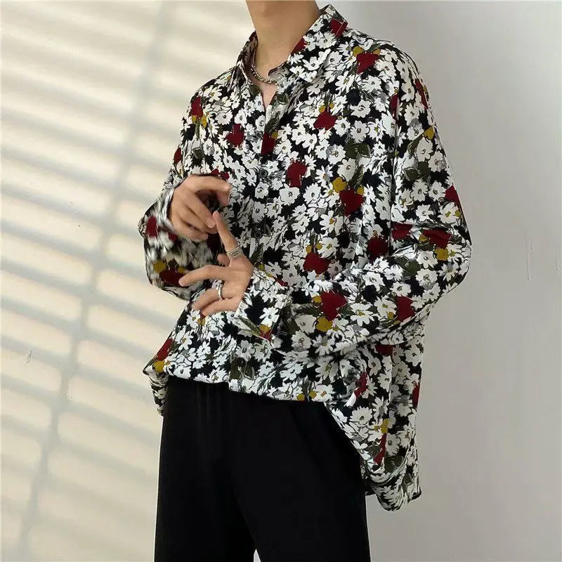 Shirt Men's Design Sense Is Niche Japanese Retro with Floral Patterns Lazy Style Rugged and Handsome Long Sleeved Shirt