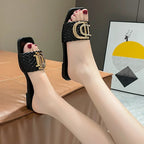 Women Slippers Party Sexy Elegant Slippers Women Luxury Decor Weave Designer Flat Sandals Fashion Open-toe Vacation Slides Women