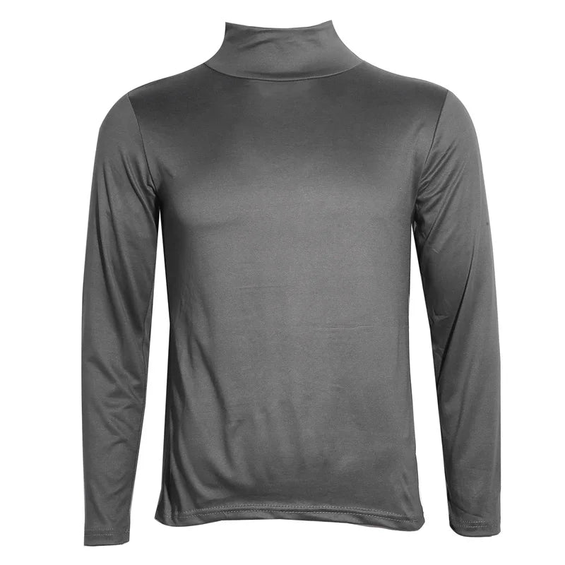 Men's High Neck T-shirts Fashion Solid Slim Long Sleeve T-shirt Male Long Sleeve Basic Bottoming Shirt Fashion Slim-Fit Tops