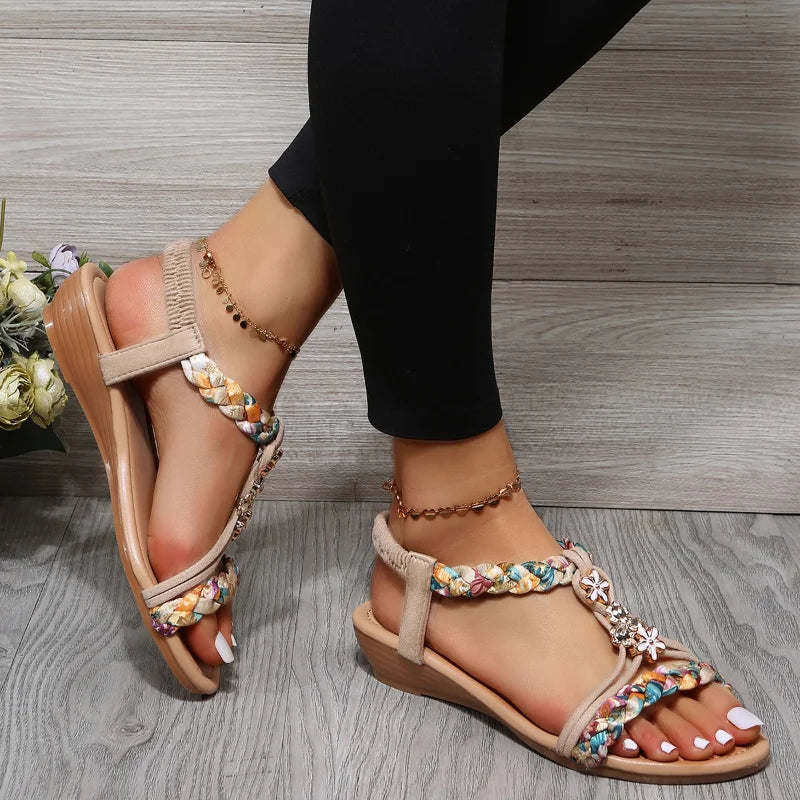 Sandals Woman Summer 2023 Fashion Comfortable Weave Slippers Beach Bohemian Slides Ladies Flats Sandals Rome Shoes for Women