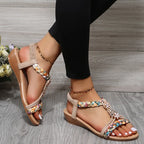 Sandals Woman Summer 2023 Fashion Comfortable Weave Slippers Beach Bohemian Slides Ladies Flats Sandals Rome Shoes for Women