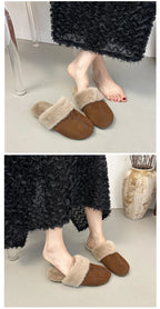 Fur Flats Women Cotton Slippers Fashion Warm Shoes Winter Short Plush Designer Cozy Woman Boots 2025 New Dress Mujer De Boots