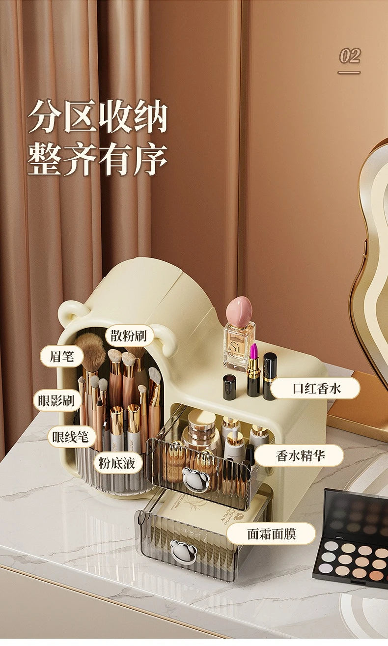 Rotating makeup storage box, desktop organizer, dust-proof cosmetic box, drawer-style cosmetic storage box