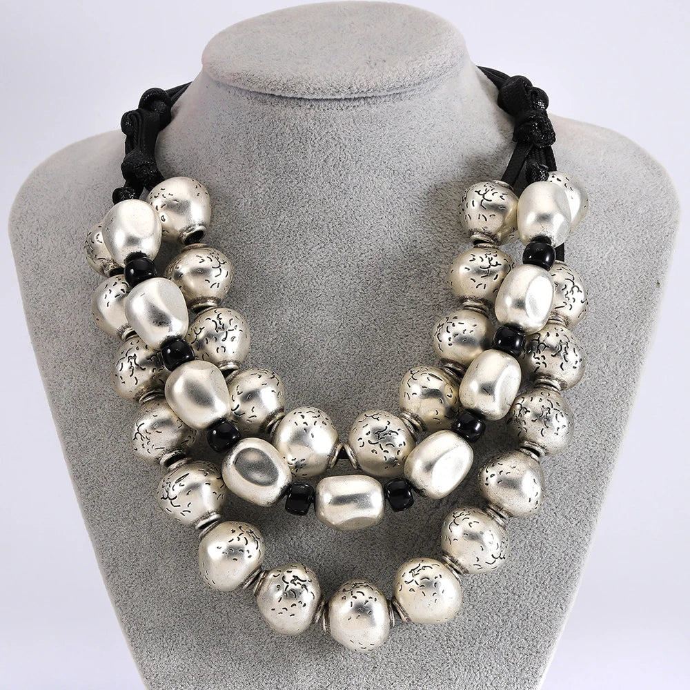 3 Layer Golden Silvery CCB Material Irregular Ball Beaded Necklace European American Fashion Collar Necklaces New Female Jewelry