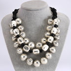 3 Layer Golden Silvery CCB Material Irregular Ball Beaded Necklace European American Fashion Collar Necklaces New Female Jewelry