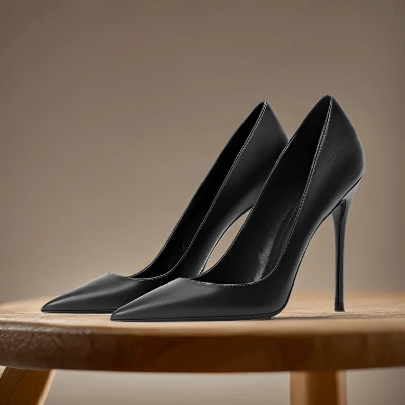 High heels for women thin heels matte brown leather surface commuting professional work shoes shallow mouth pointed single shoes