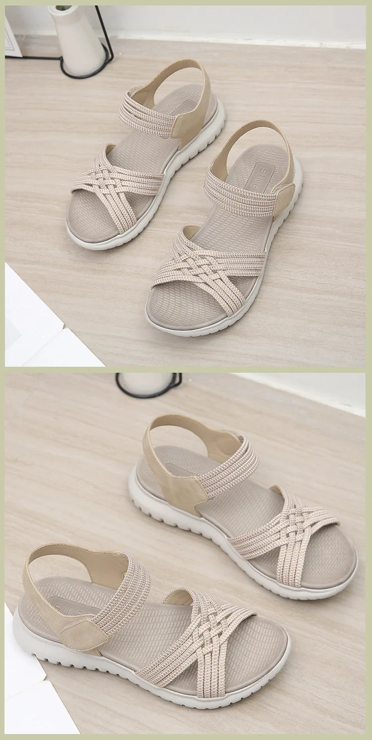 Women's Sandals Summer Casual Non-Slip PU Light Comfort Elastic Soft MD Platform Wedges High Heels Beach Shoes Woman