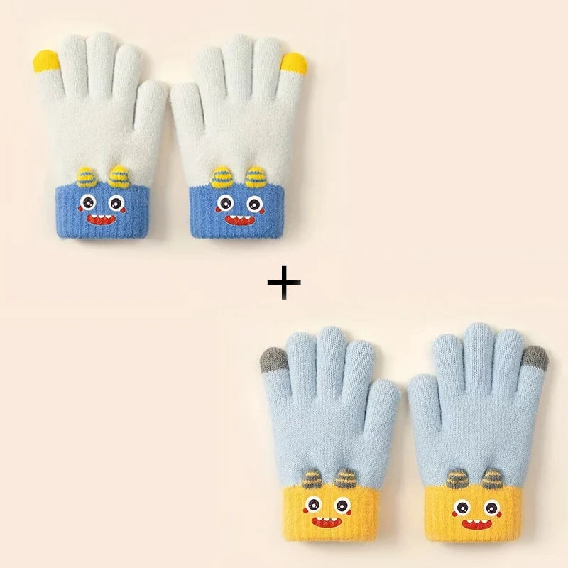 Cartoon Winter Gloves: Full-Finger Insulated Gloves for Warmth. Hand Wash Cold. For Autumn & Winter Weather Protection.