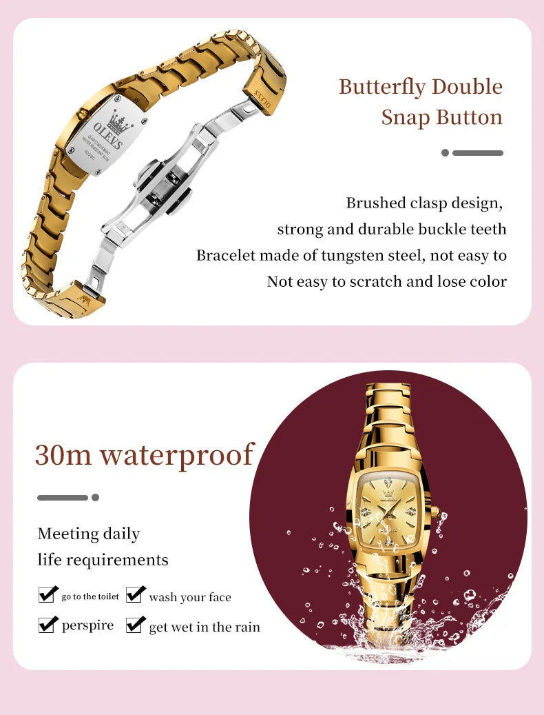 OLEVS 7006 Women's Watches Top Brand Luxury Original Quartz Montres Femmes Waterproof Tungsten Steel Case Strap Luminous Date