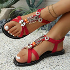 Flats Sandals for Women Summer 2025 Comfortable Non Slip Beach Shoes Woman Metal Beading Roman Sandalias Mujer