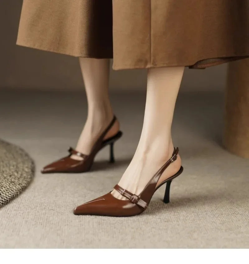 Women's Sandals 2025 Fashion Elegant Sexy Ladies Shoes Buckle Strap High Heels New Office and Career Retro Closed Toe Sandals