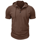 Men's Short-sleeved T-shirts for Sports and Fitness American-style Henley Shirt Hooded Top