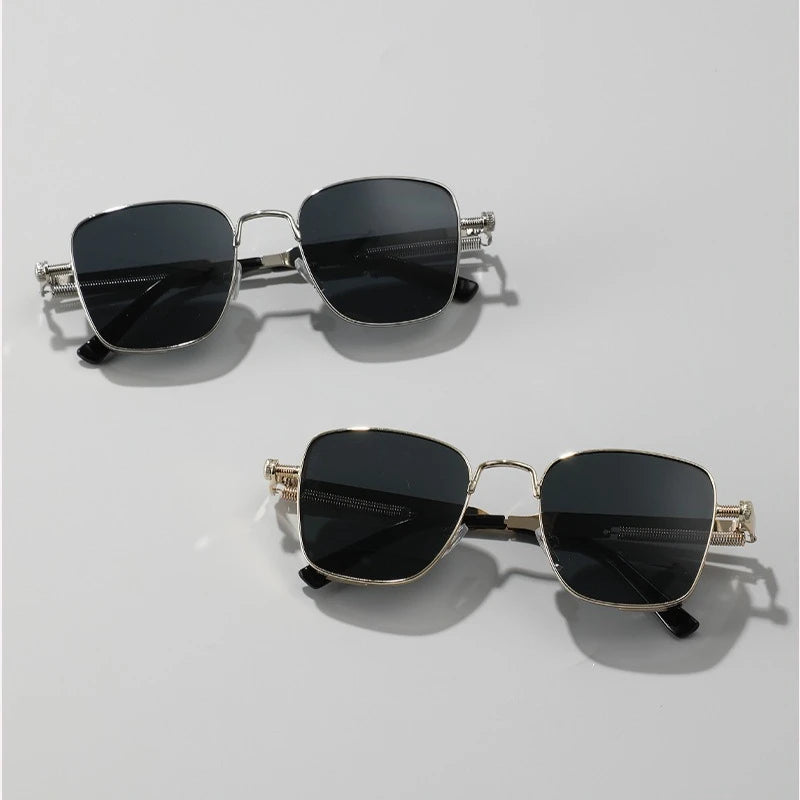 Men Driving Sunglasses Vintage Steampunk Square Sunglasses Metal Frame with Spring Hinges Women Eyepiece Trendy Driver Glasses