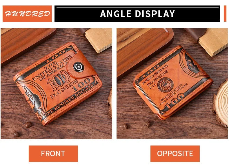 Men's Wallets with 100 US Dollar Pattern Wallet Male Leather Wallet Photo Card Holder Fashion Large Capacity Wallet Purse Bag