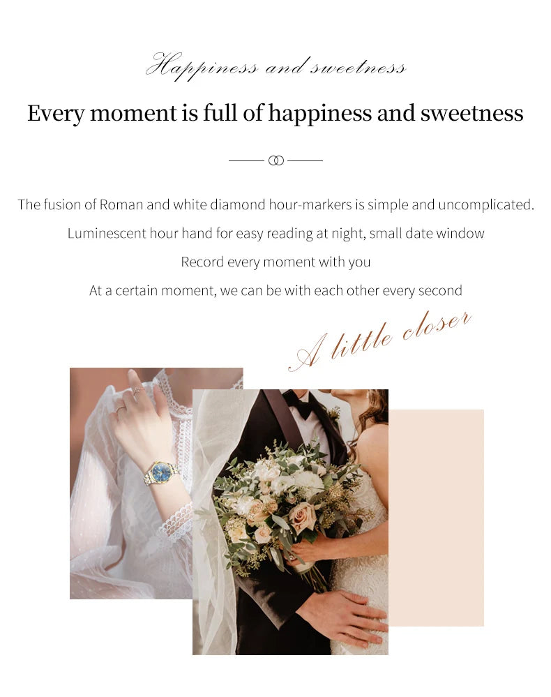 OLEVS 2906 Couple Watch Luxury Stainless Steel Waterproof Clock Fashion Roman Scale Diamond Calendar Dial Men Women Quartz Watch