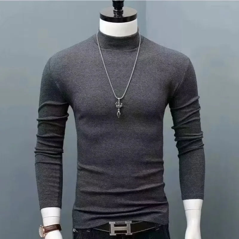 Men's Original Shirts Fall/Winter T-Shirt Fashionable Inner Wear for Men Slim Fit Turtleneck Shirt Solid Black Long Sleeve Shirt