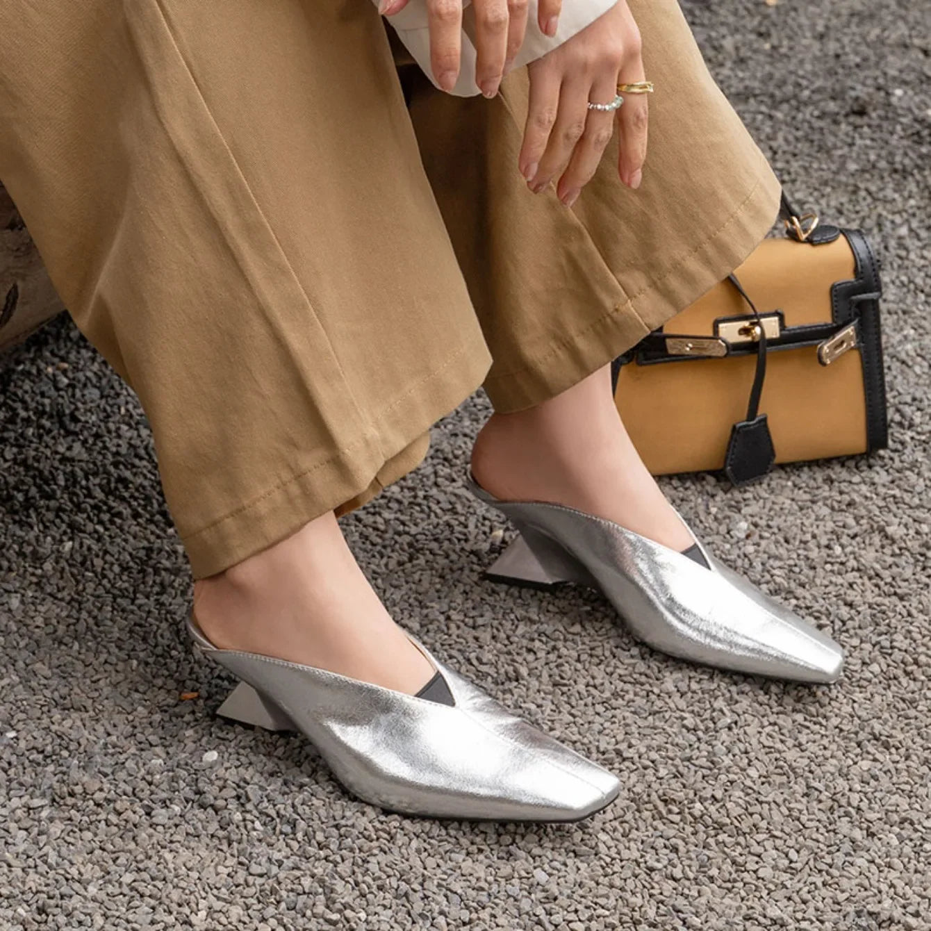 Women's Slippers 2025 New Summer Luxury Fashion Sandals Cover Toe Mid High Heels Rubber Sole Slippers Women's Shoes Sandals