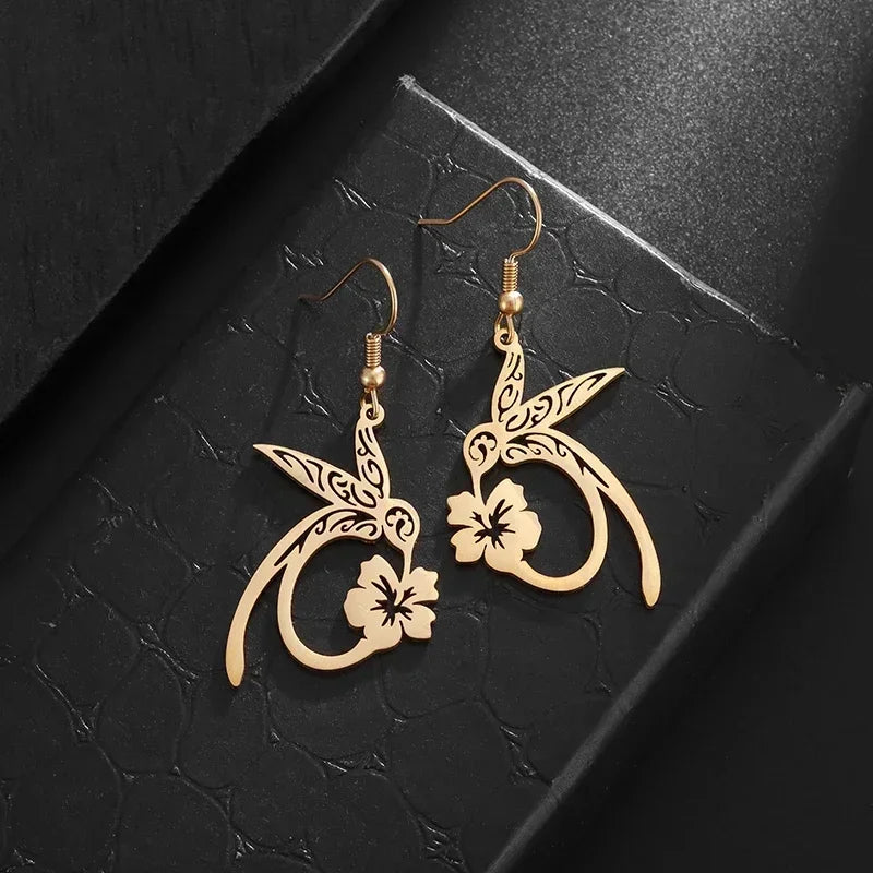 Geometric Heart Shaped Sun Pendant Earrings Stainless Steel Women's Earrings Fashion Charm Hip Hop Trendy Wedding Jewelry