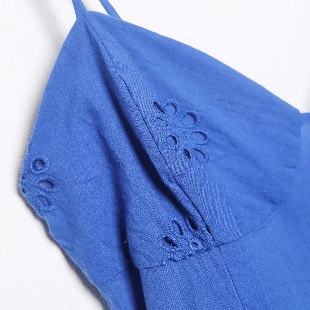 Women's Stitch Slim Short Dress V-neck Strap Sleeveless Hollow Embroidered Zipper Stacked Backless Summer New Sexy Dress