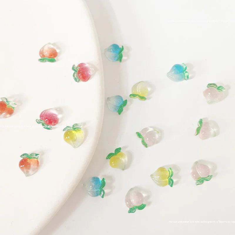 10pcs Kawaii Clear Peach Apple Nail Art Charms Resin Ice Transparent Fruit Rhinestones Nail Decorations DIY Jewelry Accessories