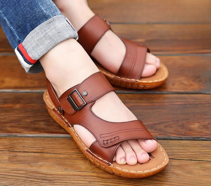 Slippers Shoes for Men Man Sandals Flat Genuine Leather Open Beach Indoor Ankle Wrap Number 41 Pvc V Daily Use New Fashion Eva