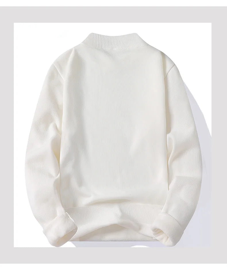 Winter New Men's Knitted Sweater with A Half High Collar Solid Color Plush and Warm Knitted Lining Top  Casual and Versatile Top