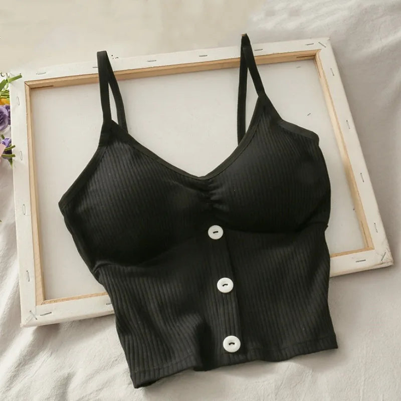 Women Knitted Tank Top Strap Vest Female Knitting Crop Top Chest Wrap Pure Cotton Underwear  Camisoles