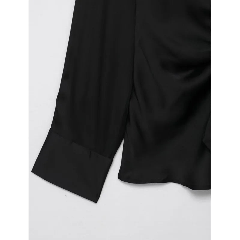 Women Satin Knot Shirt Autumn Women's Long Sleeves Women's Shirts Simple Female Button Shirts & Blouses