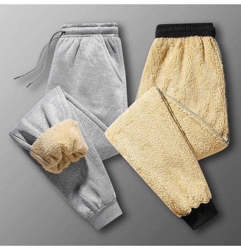 Pants for men in autumn and winter, thickened with fleece for outerwear, casual pants, warm lamb wool sports sweatpants