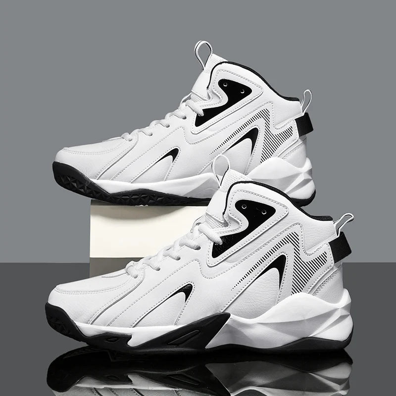 Mens Comfortable Basketball Shoes Outdoor Casual High Top Footwear Fashion Trend Leather Sneaker Oversized 39- 50 Wear Resistant