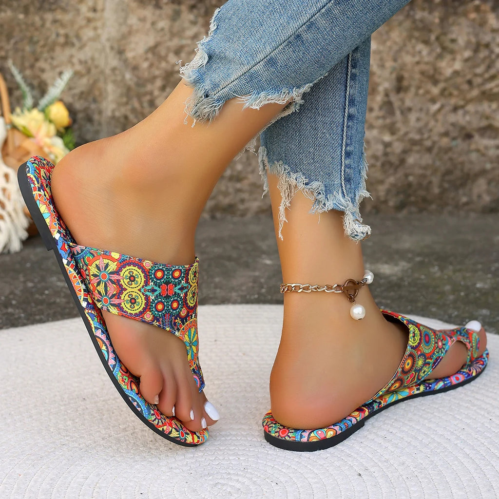 Women Slippers Bohemian Flower Pattern Sandals Casual Lightweight Shoes Flip Flops Fashion Big Size Slippers Home Slides Women