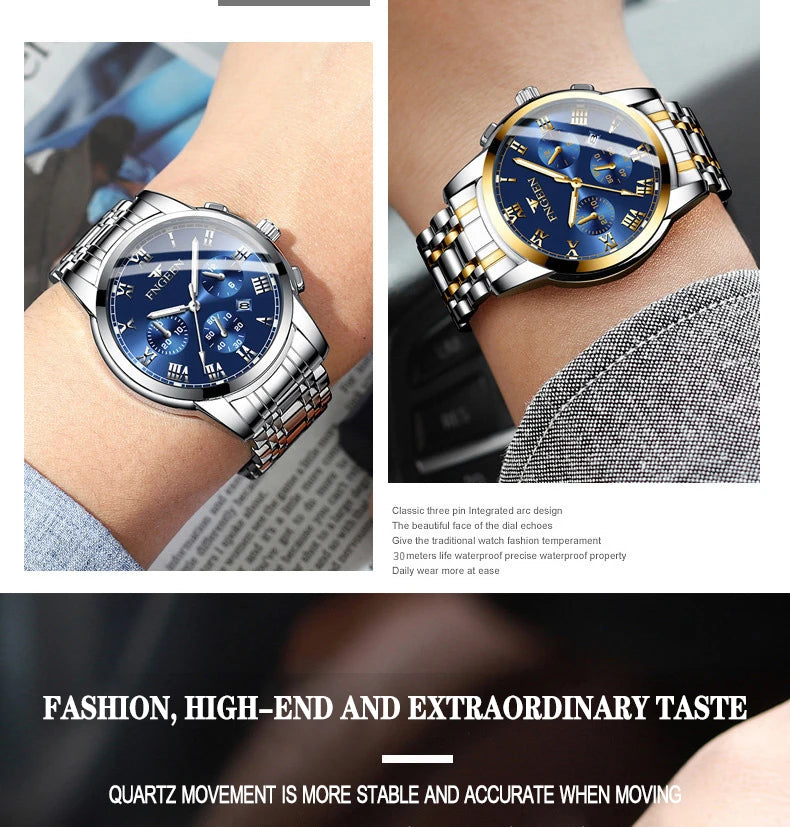 BINBOND 2pcs/Set Couple Watches Fashion Casual Men Ladies for Quartz Watch Lover Waterproof Stainless Steel Watch Valentine Gift