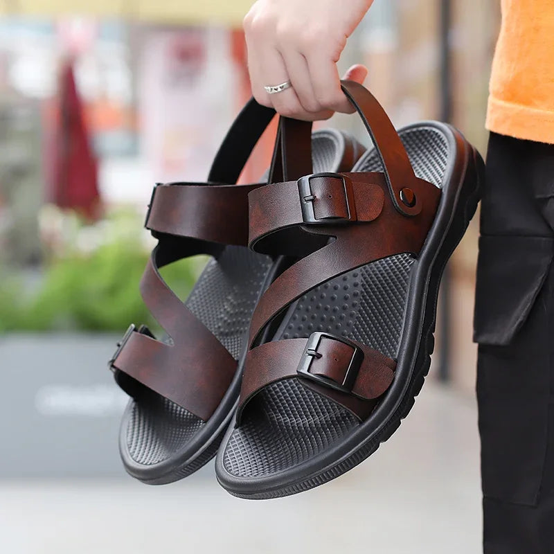 Summer Sandals for Men Outdoor Casual Sport Slippers PU Leather Non-slip Breathable Roman Shoes Beach Flip-Flop Garden Shoes