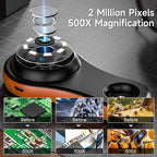 2.0'' IPS Digital Magnifier HD 1080P 500X Portable Microscope Handheld Mignifying Glass for Electronics Repair Check Jewelry