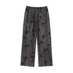 Women Print Long Pants Sets For Women Lapel Half Sleeve Single Breasted Shirts + High Waist Lace-Up Wide Leg Pants