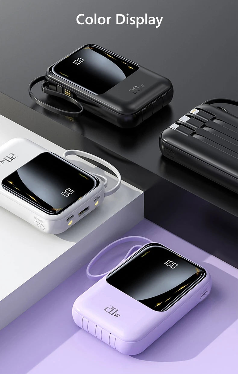 20000mAh Power Bank Suitable IPhone Huawei Xiaomi Portable Battery  Fast Charging Built-In with 4-Wire Digital Display External