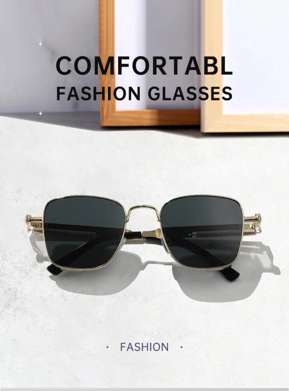 Men Driving Sunglasses Vintage Steampunk Square Sunglasses Metal Frame with Spring Hinges Women Eyepiece Trendy Driver Glasses