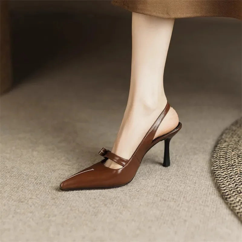 Women's Sandals 2025 Fashion Elegant Sexy Ladies Shoes Buckle Strap High Heels New Office and Career Retro Closed Toe Sandals