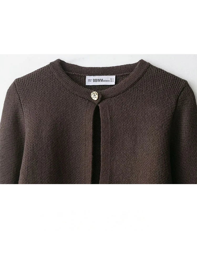 HH Women Bow Lace-Up Sweater Tops White O-Neck Short Sleeve Pockets Single-Breasted Female Fashion Casual Knitted Cardigan