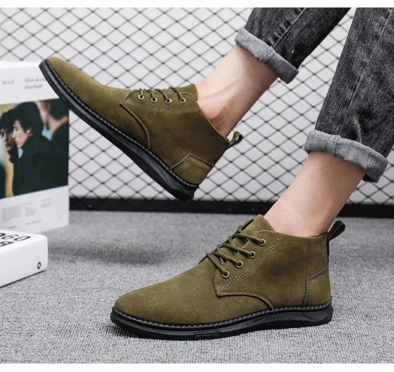 2025Men's Shoes High-top Casual Shoes High Quality Suede Chelsea Boots Fashion British Ankle Boots Business Oxfords Dress Shoes