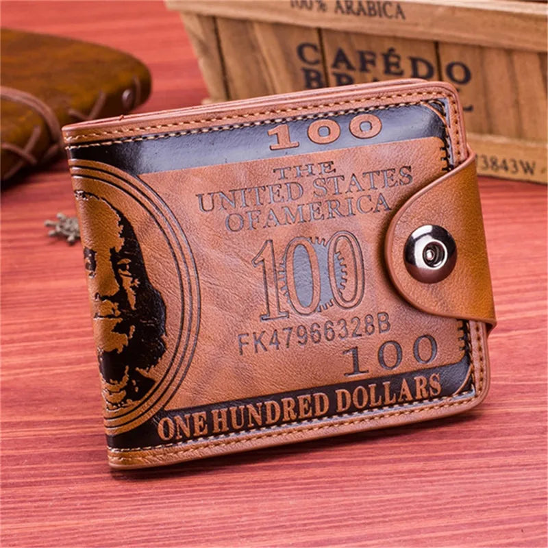 Men's Wallets With 100 US Dollar Pattern Wallet Male Leather Wallet Photo Card Holder Fashion Large Capacity Wallet Purse Bag