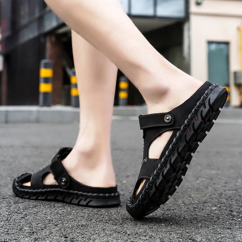 2023 Sandals Summer Men Leather  Classic Men Shoes Slippers Soft Sandals Men Roman Comfortable Outdoor Walking Footwear