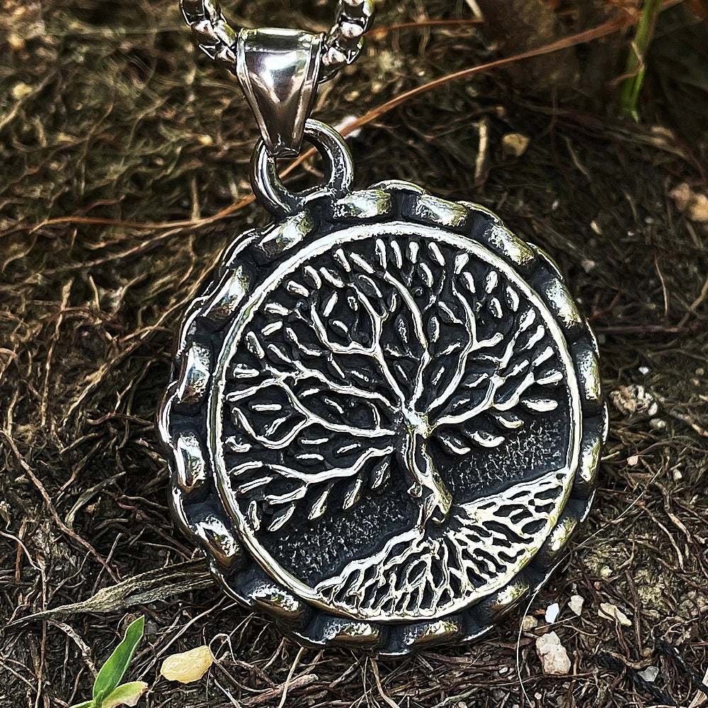 Nordic Stainless Steel Yggdrasil Necklace Pendant Men Double Sided Vintage Viking Tree of Life Pendant Amulet Viking Jewelry