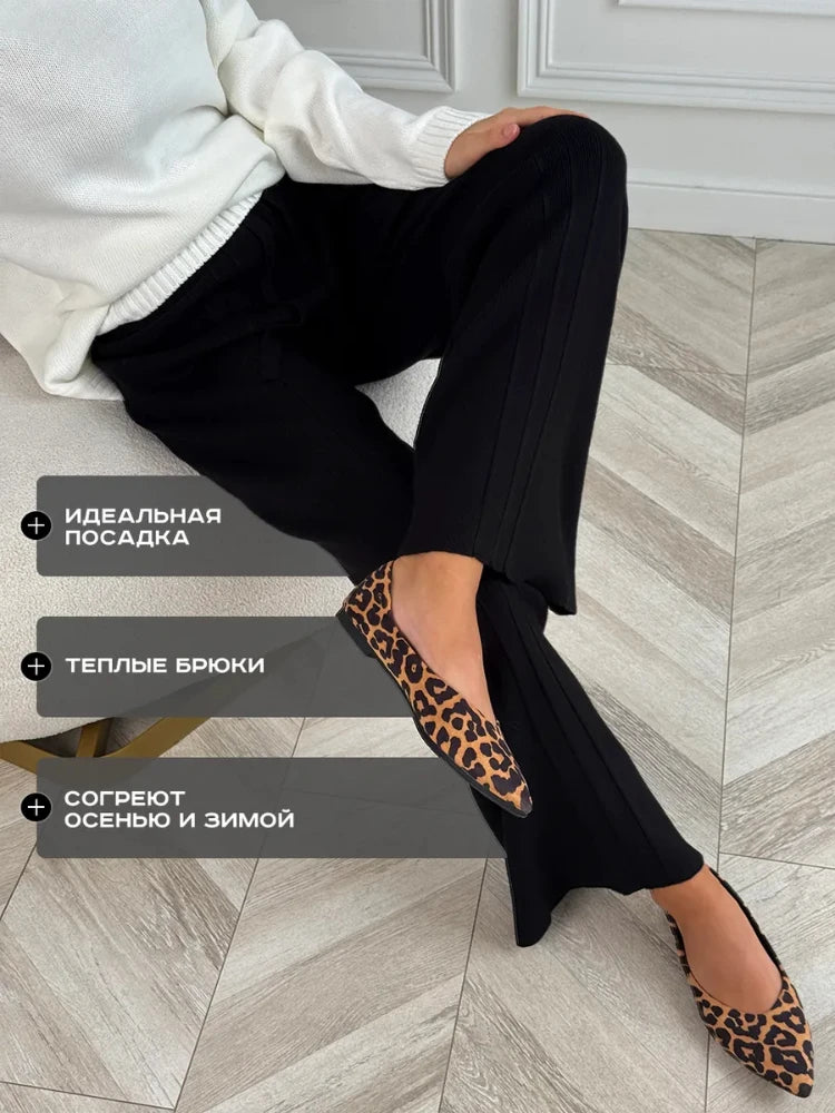 Black Knitted Pants Fashion Comfort Thick Warm Cashmere Women's Pants 2025 Autumn and Winter New Wide Leg Pants for Women