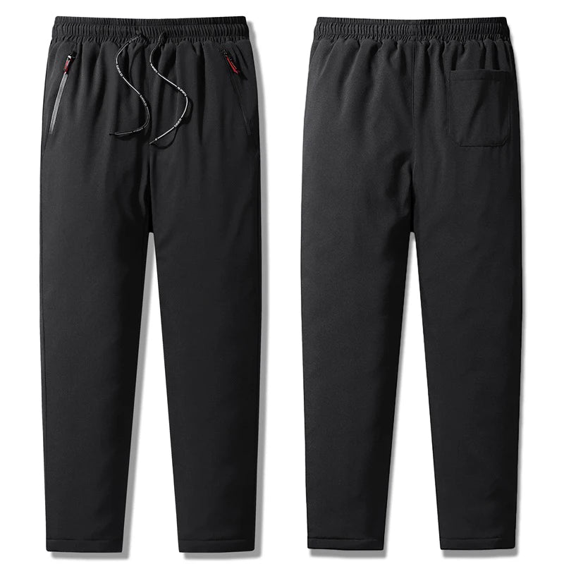 Men Winter Warm Pant Thicken Waterproof Down Cotton Lined Casual Sport Pants Joggers Trousers Cotton-padded Solid Lace-up Pant