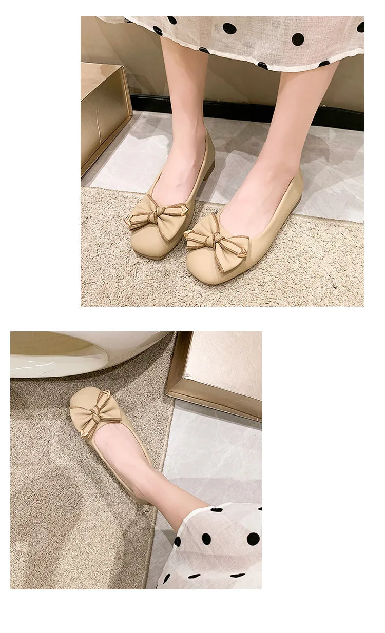 Women's 2025 Shallow Mouth Flats with Bow Soft Soled Summer Slope Heel Super Soft Lazy Shoes Low Cut Comfort Ladies Flats