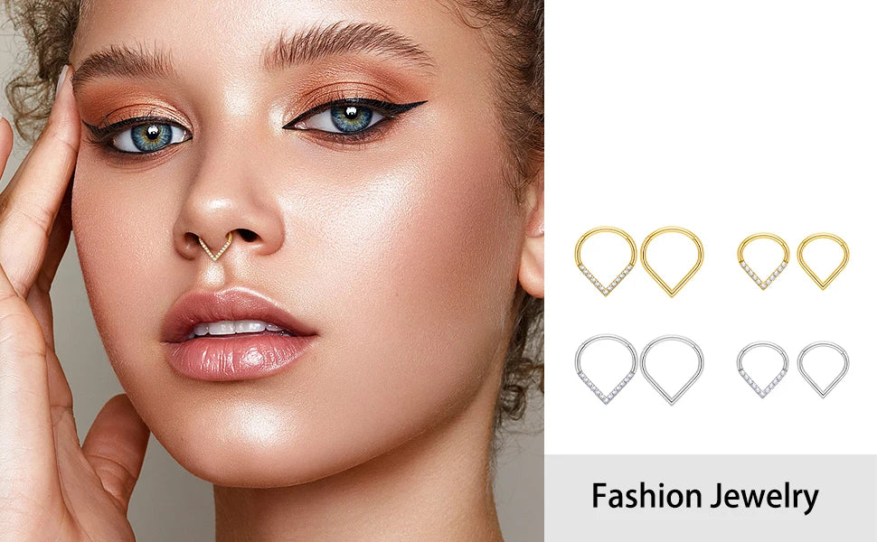 G23 Titanium F136 Water Drop Nose Septum Clicker Ring 16G CZ Hinged Segment Earring Ear Cartilage Daith Helix Piercing Jewelry