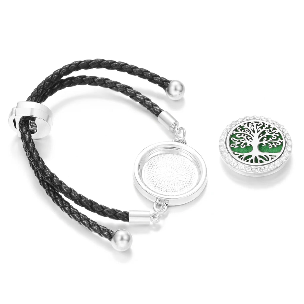 Aromatherapy Diffuser Flowers Rose Women Leather Perfume Bangle Essential Oil Locket Spiral Open Rhinestones Bracelet Jewelry